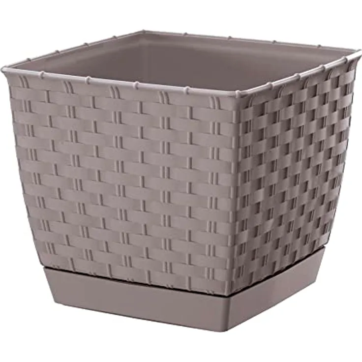 Blumenkübel Rattanoptik mit Untersetzer - mocca - 165 x 165 x 142 mm