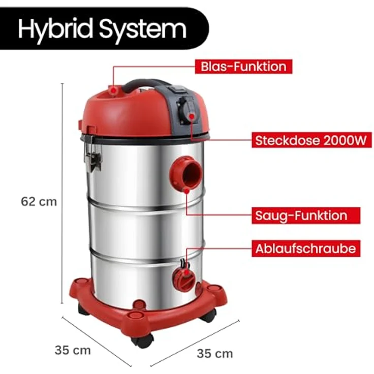 STAHLMANN VAC3300 Industriestaubsauger Nasssauger Trockensauger 30L Tank, 3300W, Blasfunktion – Bild 7