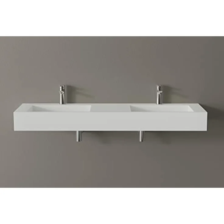 BERNSTEIN Wandbecken TWG16 aus Mineralguss - 153 x 45 x 15 cm - Weiß matt - Antibakteriell - Edelstahl Untergestell Schwarz matt optional – Bild 4