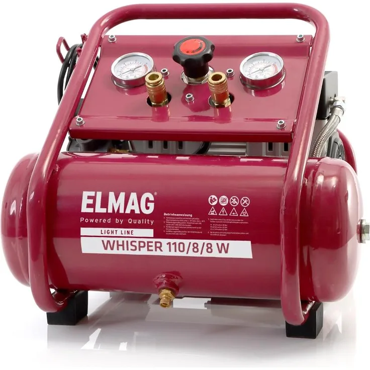 Elmag Flüsterkompressor WHISPER 110/8/8 W, leiser Kompressor mit 8 bar Druck, SET-AKTION