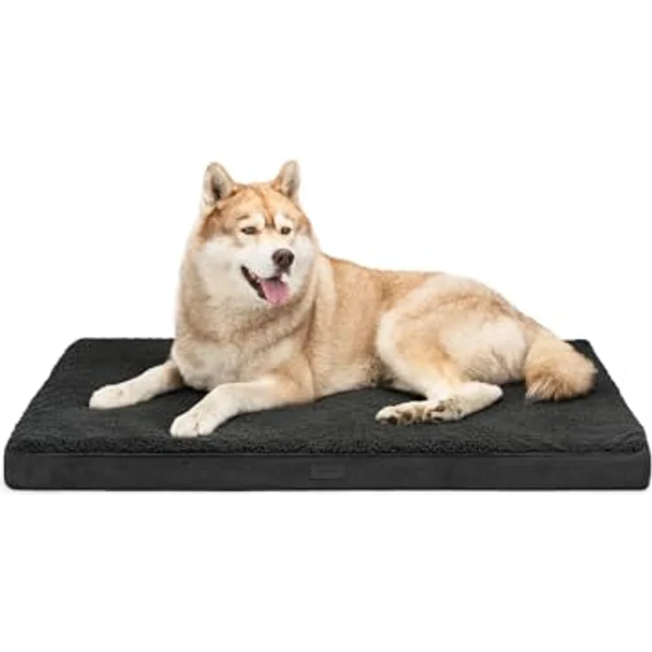 lionto Hundebett orthopädisch, 112x81x8 cm, robustes Hundekissen mit weichem Plüsch, abnehmbarer & waschbarer Bezug, wasserabweisend, schwarz, geeignet für kleine & große Hunde + Katzen – Bild 1