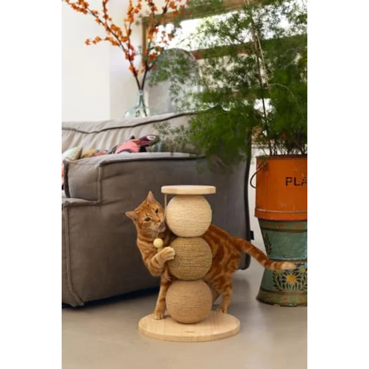 Designed by Lotte Elio (47.50 cm, Beige), Holz-Kratzbaum mit Kratzbällen und Spielzeug – Bild 5