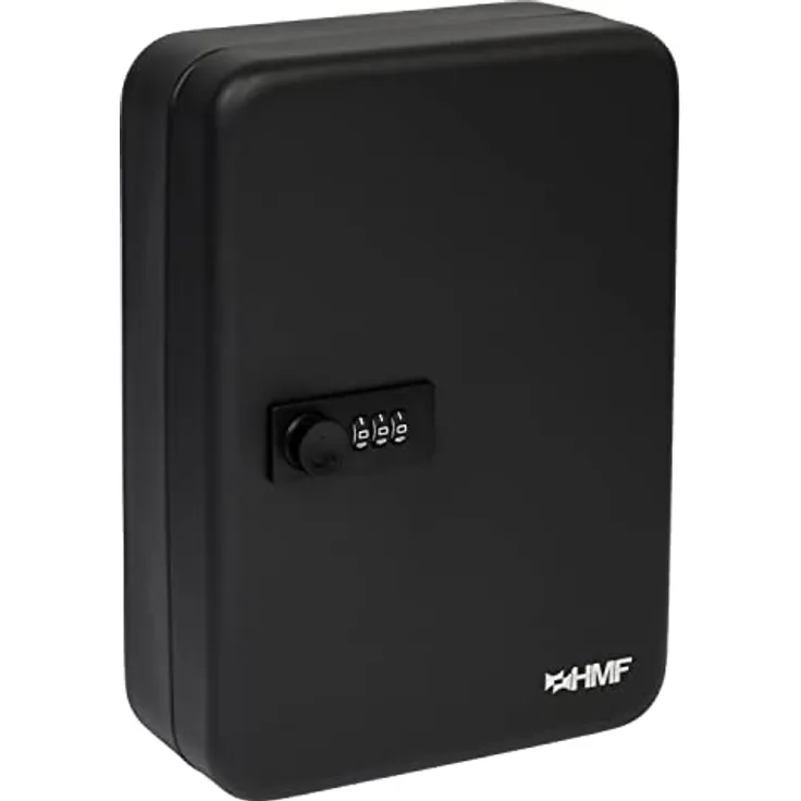 HMF Schlüsselkasten mit 3er Zahlencode, 8 nummerierte Hakenleisten für bis zu 48 Schlüssel, 25 x 18 x 7 cm, Schwarz