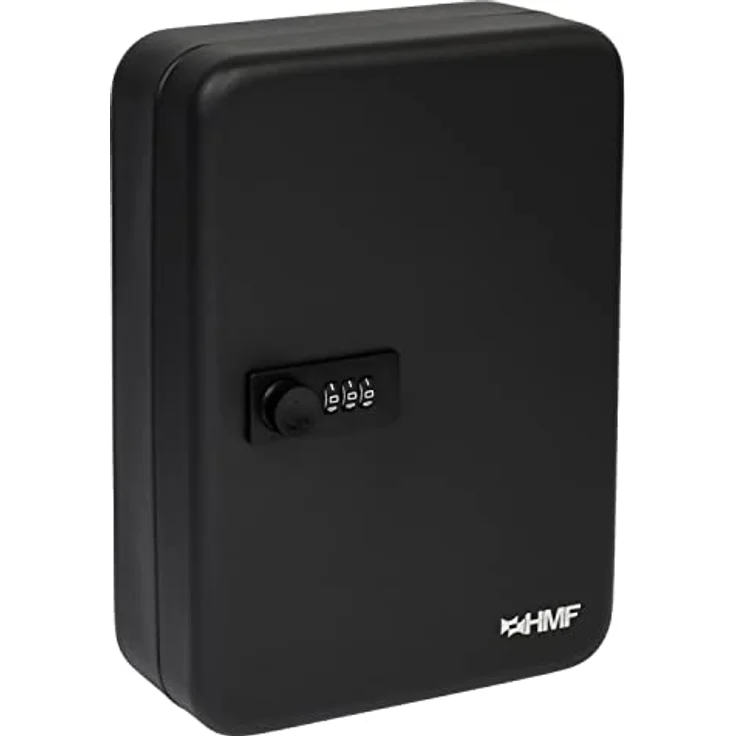 HMF Schlüsselkasten mit 3er Zahlencode, 8 nummerierte Hakenleisten für bis zu 48 Schlüssel, 25 x 18 x 7 cm, Schwarz – Bild 1