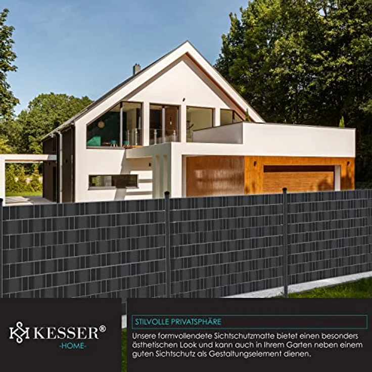 KESSER PVC Sichtschutzstreifen Sichtschutz Rolle Doppelstabmatten Zaun Blickdicht Wetterfest und Windschutz Zaunfolie Sichtschutz Garten Gartenzaun Grau, 35 m – Bild 6