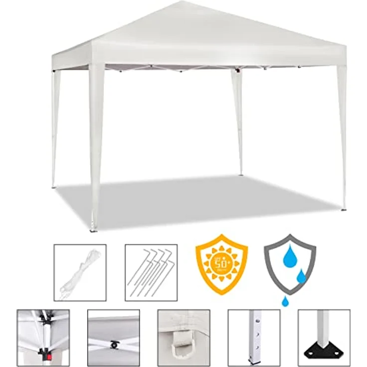 WOLTU Pavillon Pop-Up wasserdichter Faltpavillon Sonnenschutz Event Pavillon Gartenpavillon auf Terrasse Camping Festival Pagodenzelt aus Oxford Metallrahmen 3 x 3 m Beige PVL0002be – Bild 3
