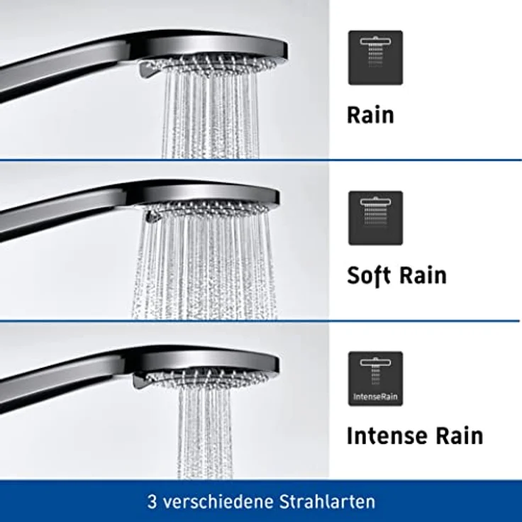 Duravit Universal Duschkopf, Duschbrause mit 3 Strahlarten (Rain, Intense Rain, Soft Rain), Handbrause rund (Ø 110 mm), mit wassersparender MinusFlow-Funktion, reinigungsfreundlich, Chrom/Weiß – Bild 3