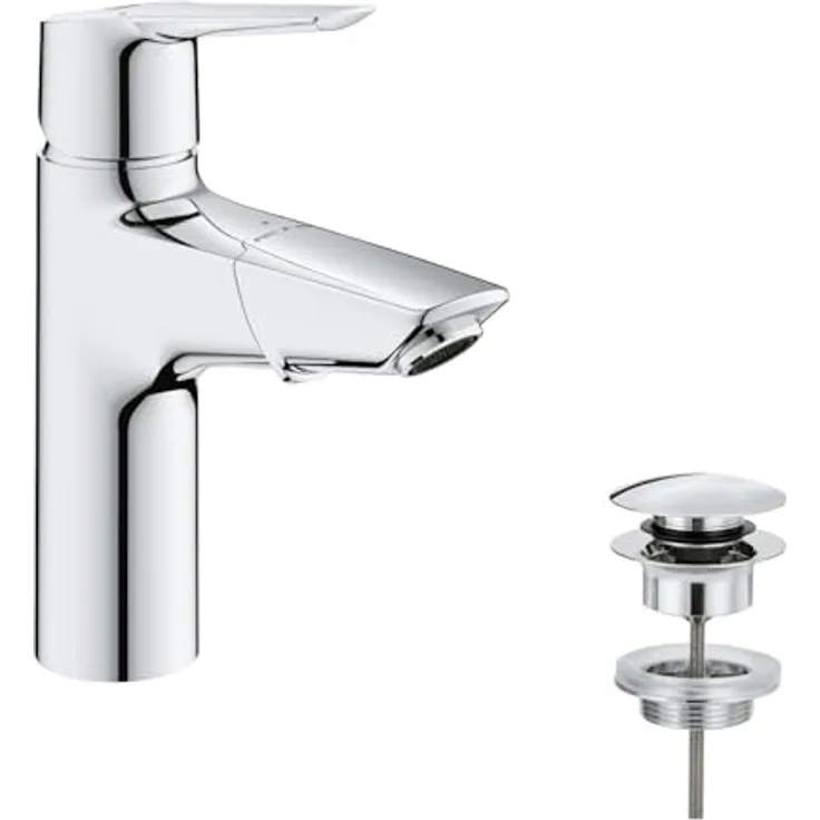 Grohe QuickFix Start Waschtischarmatur, ein Loch, herausziehbarer Auslauf, Metallhebel, Chromoberfläche, EcoJoy 5,7 l/min