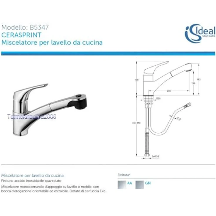 Ideal Standard CeraSprint Neu B 5347 AA, Einhebel-Küchenarmatur mit herausziehbarer 2-Funktionshandbrause, schwenkbarem Gussauslauf und lebensdauertest EN 817 – Bild 4