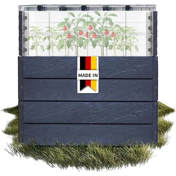Garantia ERGO QUADRO TurboPlus L 80 Hochbeet, Set mit 12 Paneelen, 3D-Steinoptik, 80 x 80 cm, grau – Bild 1