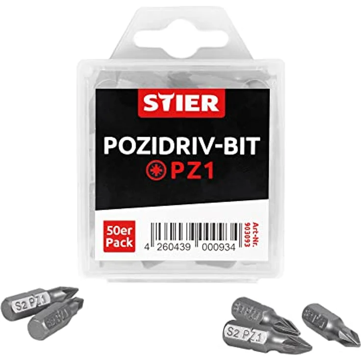 STIER Pozidriv-Bit-Großpackung PZ1, 50 Stück 25 mm in wiederverschließbarer Plastikbox für Maschinen- und Handantrieb – Bild 3