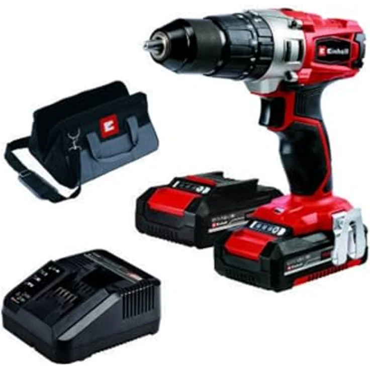 Einhell Akku Schlagbohrschrauber TE-CD 18-2 Li-i Set (18 V,Li-Ion,13 mm Bohrfutter,Leerlaufdrehzahl 0-1250 min-1,Inkl. 2x1,5 Ah Akkus,Schnellladegerät und Aufbewahrungstasche) – Bild 7