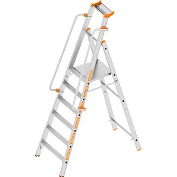 Layher Stehleiter einseitig TOPIC 1074, 6 Stufen, silber, Arbeitshöhe bis 3,42 m, Belastbarkeit 150 kg, Made in Germany