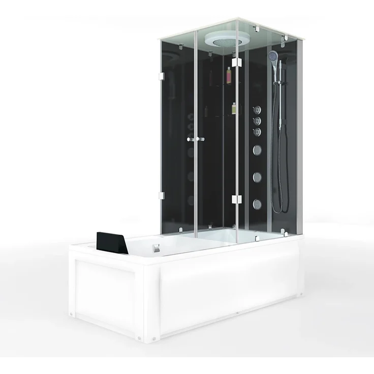 AcquaVapore K05-L32-WP 3in1 Whirlpool Dusche Kombination, Duschtempel 180x90 cm, Schwarz, mit Regendusche und 10 Massagedüsen