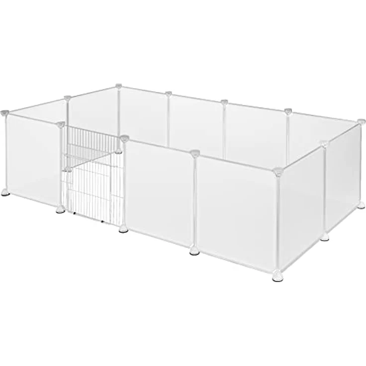 EUGAD Freigehege für Kaninchen, Meerschweinchen Gehege, Welpenauslauf Kleintiergehege inkl. Tür, Freilaufgehege für Hasen, Verformbar und Erhöhbar, BHT 145x46x75cm, Weiß 35x45cm/Platte – Bild 1