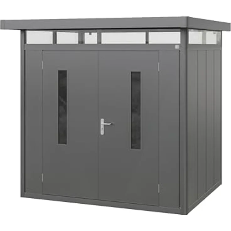 GFP Primeyard Gerätehaus Metall Gartenhaus 228x180x231 cm Geräteschuppen anthrazit, robuste Stahlblech-Konstruktion