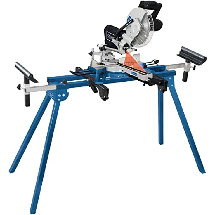 Scheppach 5907107900 Untergestell UMF1550, arbeiten in ergonomischer Höhe, kompakte Leichtbauweise für einfachen Transport, stabile Seitenverlängerung, bis 150 kg, silber-blue – Bild 2