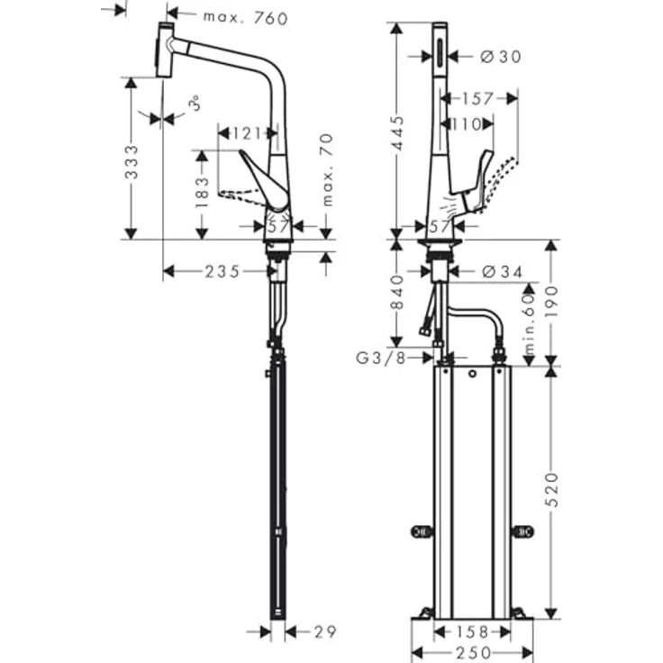 Hansgrohe Metris Select M71, Einhebel-Küchenmischer Select 320 2jet mit Ausziehbrause, sBox, Chrom, schwenkbar bis 150°, temperaturbegrenzbar, für Durchlauferhitzer geeignet – Bild 2
