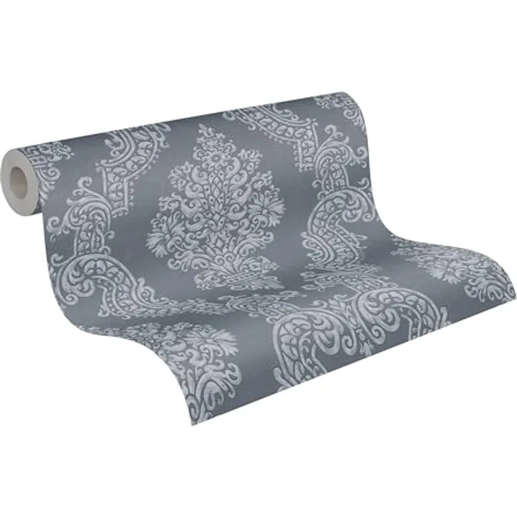 A.S. Création Pure Elegance Vliestapete Barocktapete mit Ornamenten, 0,53 x 10,05 m, anthrazit-grau, robust und leicht anzubringen, Made in Germany - 397657