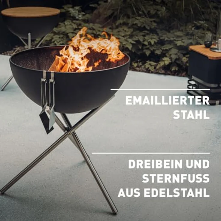 höfats Bowl 57 Feuerset Flex, raucharme Feuerstelle mit Plancha Grillplatte und Grillrost, kippbarer Feuerkorb, Stahl emailliert, schwarz, Ø 57 cm – Bild 3