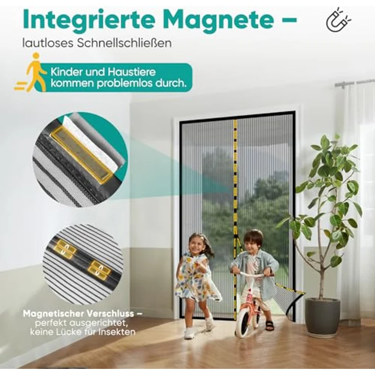 Sekey Fliegengitter Balkontür Magnet | Insektenschutz ohne Bohren, katzensicheres verstärktes Polyester, geräuschloser Magnetverschluss, 80x200 cm Schwarz – Bild 4