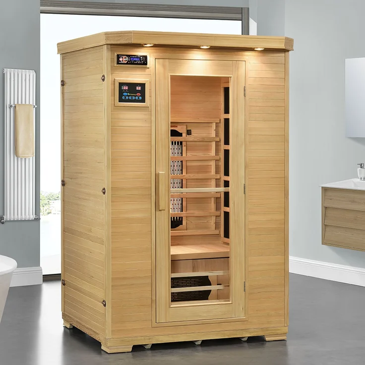 Artsauna Infrarotkabine Oslo – Triplex-Heizsystem Infrarotsauna - 2 Personen – LED-Farblicht, digitale Steuerung – Hemlock-Holz, 190 x 120 x 100 cm – Bild 2