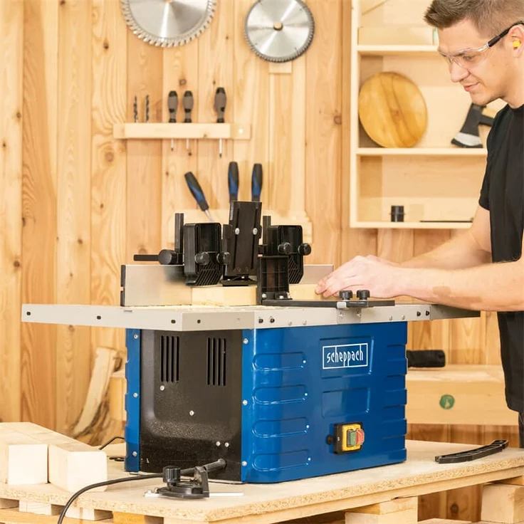 Scheppach Fräsmaschine HF60 Tischfräsmaschine | 230V 1500W | Spannzangen 6/8/12mm | Spindelhöhe max. 40mm | variable Drehzahlregulierung 11500 bis 24000 min-1 | inkl. Tischverbreiterungen – Bild 2
