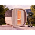 FinnTherm Fasssauna ScandiCube Comfort 2 Sitzbänke aus Holz Sauna Wandstärke: 42 mm Außensauna