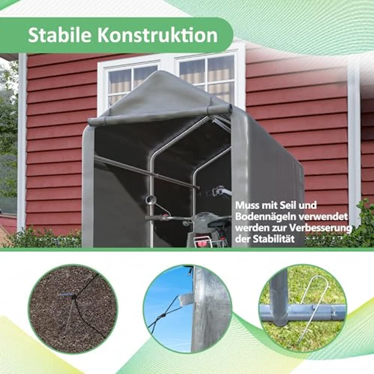 Thanaddo Fahrradgarage 100x187x160cm, robuster Carport mit verzinktem Stahlrahmen, dunkelgrau – Bild 3