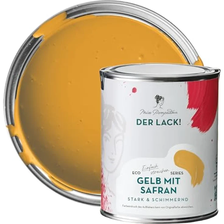MissPompadour Holzfarbe Gelb mit Safran, 1L Seidenmatte Möbelfarbe für Innen & Außen, hochdeckend und witterungsbeständig – Bild 1