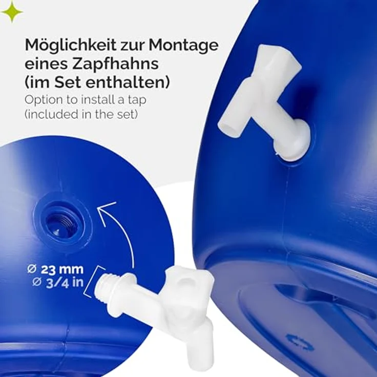 Garronda GD-0091, 120 Liter Regentonne mit Deckel und Hahn, HDPE Wasserfass in Blau, chemikalienbeständig und wetterfest – Bild 3