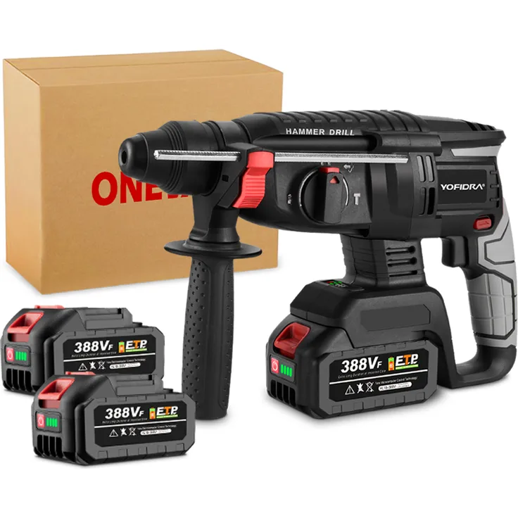 ONEVAN Akku-Bohrhammer, Bürstenloser Motor SDS-plus 4 in 1 Schlagbohrschrauber mit 2x 3000mAh Akkus & Ladegerät, für Heimgebrauch, max. Bohrdurchmesser 26mm
