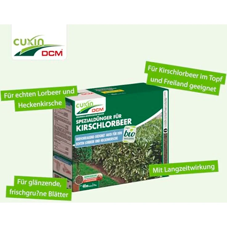 Cuxin DCM Spezialdünger Kirschlorbeer Dünger Heckenkirsche 3,0 kg – Bild 5