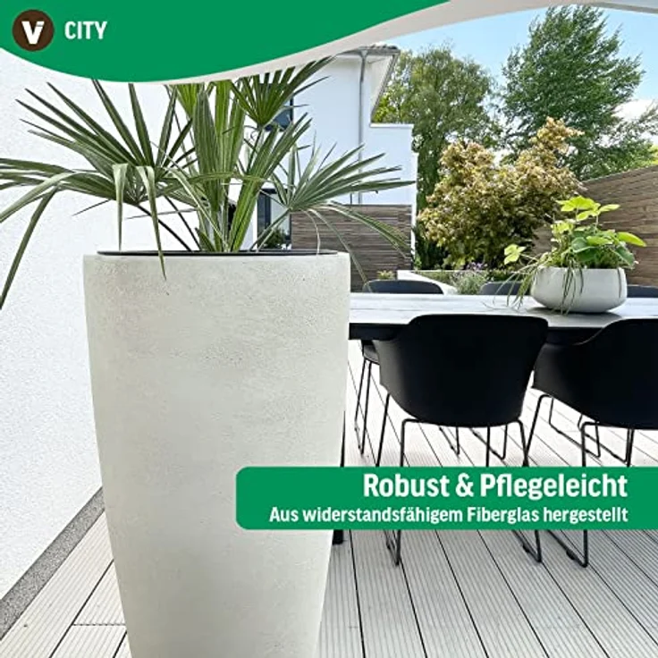 VIVANNO Pflanzkübel Pflanzgefäß Blumenkübel Fiberglas City Beton-Optik Grau - 80x37 – Bild 5