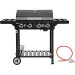 Royal Gourmet 4 Brenner Gas Grillwagen, 12 kW BBQ-Gasgrill mit Seitenablagen und Flascheregal, Schwarz