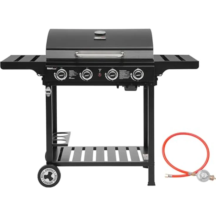 Royal Gourmet 4 Brenner Gas Grillwagen, 12 kW BBQ-Gasgrill mit Seitenablagen und Flascheregal, Schwarz – Bild 1