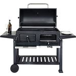 Mendler Holzkohlegrill HWC-K94, Standgrill BBQ Gartengrill mit Deckel Ablage, Stahl Emaille 110x153x60cm schwarz