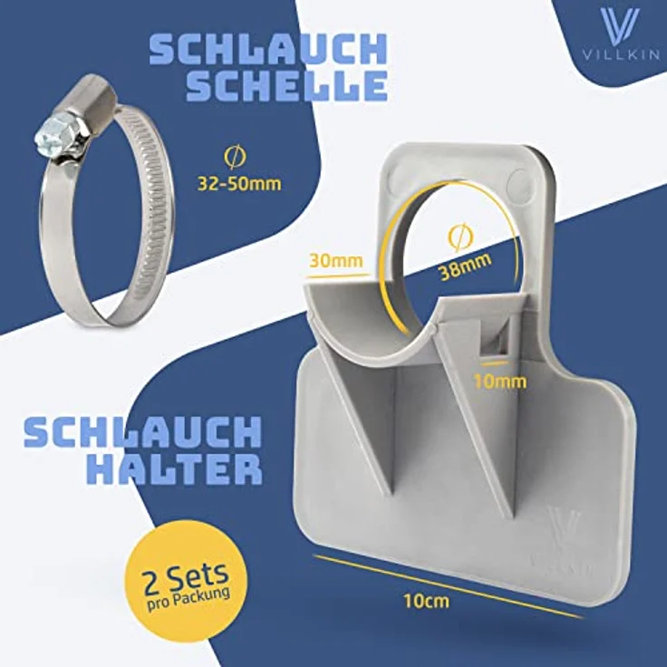 Villkin Poolschlauchhalter 2er-Set, Inkl. 2 Schlauchschellen & 2 Kabelbinder, Schutz für Poolschläuche (26-38mm), kompatibel mit Intex & Bestway – Bild 4