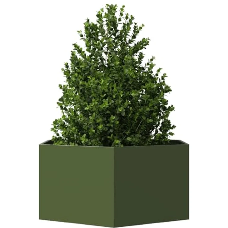 vidaXL Pflanzkübel Olivgrün Sechseckig 104x90x45 Stahl - Witterungsbeständiger Gartenkübel mit viel Platz – Bild 5