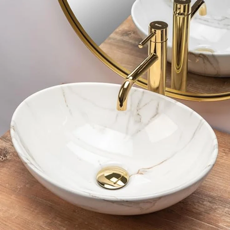 wohnwerk.idee Aufsatzwaschbecken Sofia Aiax Marmor Optik 41x34,5cm - Einzigartiges Muster in Naturstein-Imitation, Marke: wohnwerk.idee – Bild 3