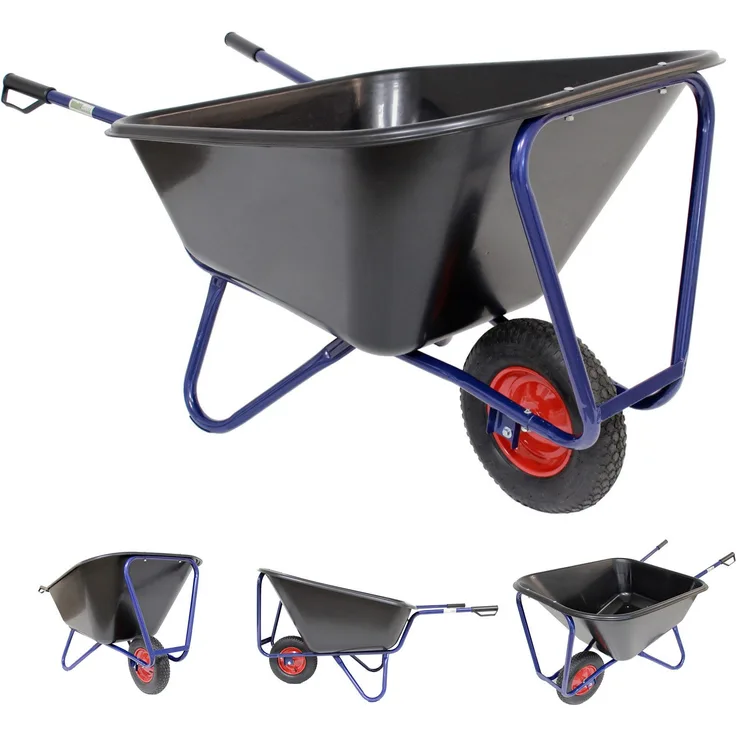 TRUTZHOLM Schubkarre 1-Rad 290L 300Kg Luftrad Metallfelge 156 x 89 cm Kunststoff, blau, stabiles Stahlgestell