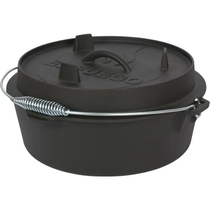 Dutch Oven 7,3 Liter von El Fuego®, 100% Gusseisen, inkl. Schürhaken und Tragebügel, Camping & Outdoor – Bild 2