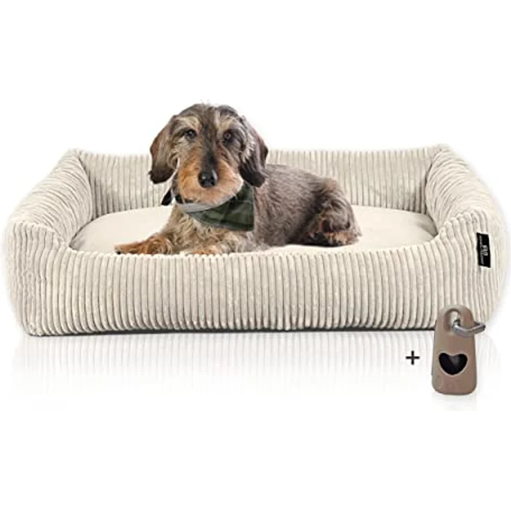Rohrschneider Hundebett waschbar für kleine und mittelgroße Hunde mit Hundekissen Cord beige (ca. 70x50 cm) inkl. Gassibeutel – Bild 1