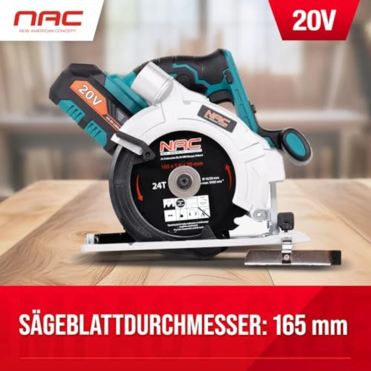 NAC Handkreissäge NEW AMERICAN CONCEPT, Akku-Kreissäge mit Laserführung, 20 V, 165 mm Sägeblattdurchmesser, ohne Akkus und Ladegerät – Bild 2