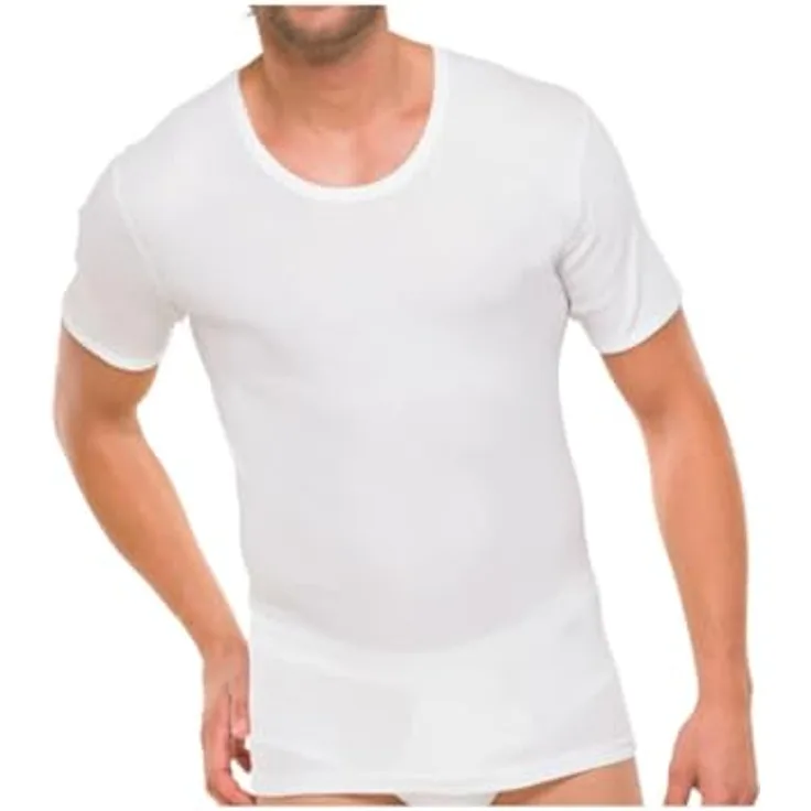 Schiesser Herren Essential T-Shirt 1/2, Weiße Baumwoll-Shirt in Doppelripp-Qualität mit Rundhalsausschnitt