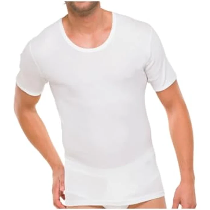 Schiesser Herren Essential T-Shirt 1/2, Weiße Baumwoll-Shirt in Doppelripp-Qualität mit Rundhalsausschnitt – Bild 1