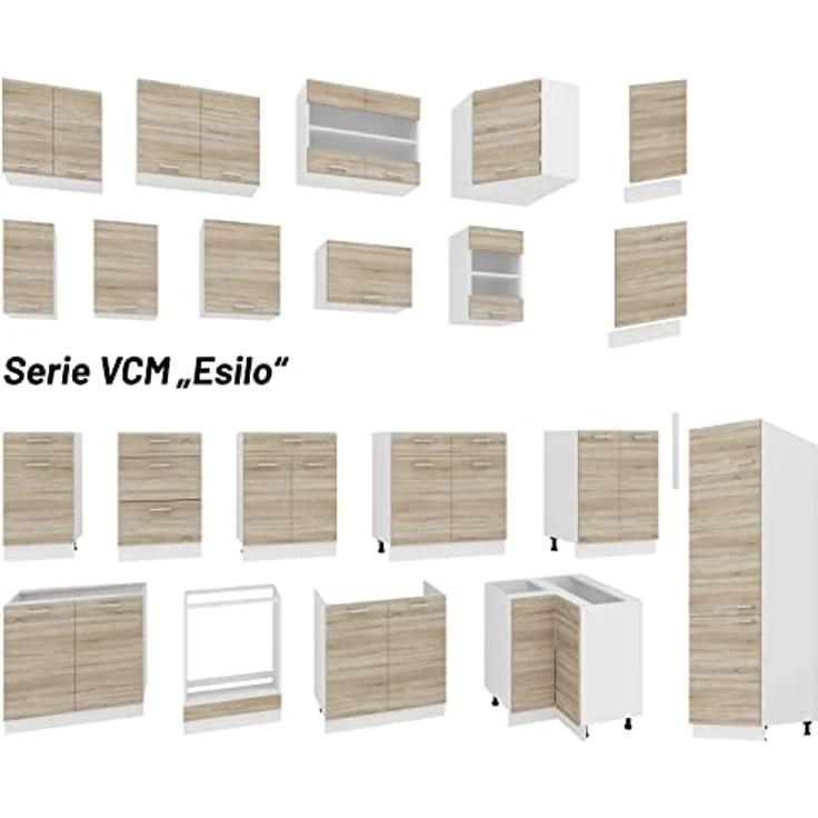VCM Unterschrank, 3 Schubladen, Holzwerkstoff, Weiß/Sonoma-Eiche, OneSize – Bild 3