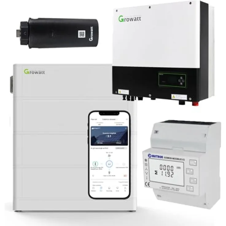 GROWATT SPH7000TL3-BH-UP, 7kW Hybrid Wechselrichter mit 7.6kWh Solarspeicher-Set, IP65 Schutzklasse, 3-phasig, steuerbegünstigt
