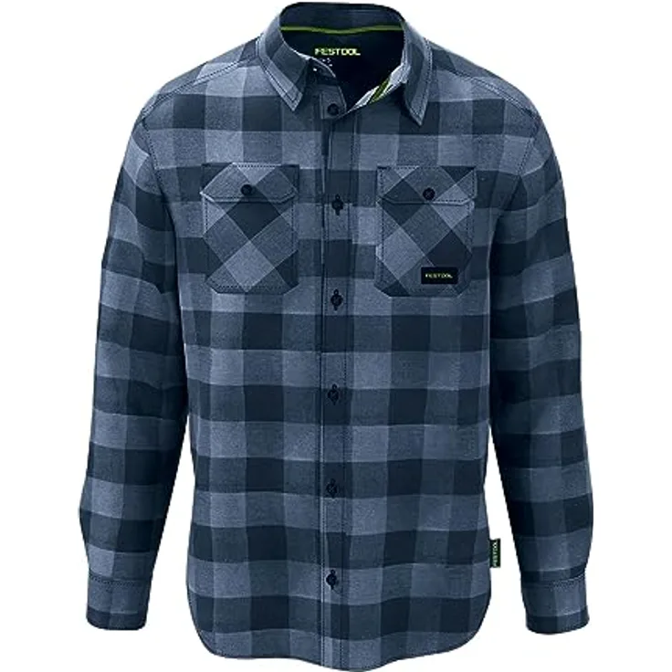 Festool 577830 Flanellhemd, Dunkelblau kariert mit grünen Details, Größe XXL aus 100 % Baumwolle