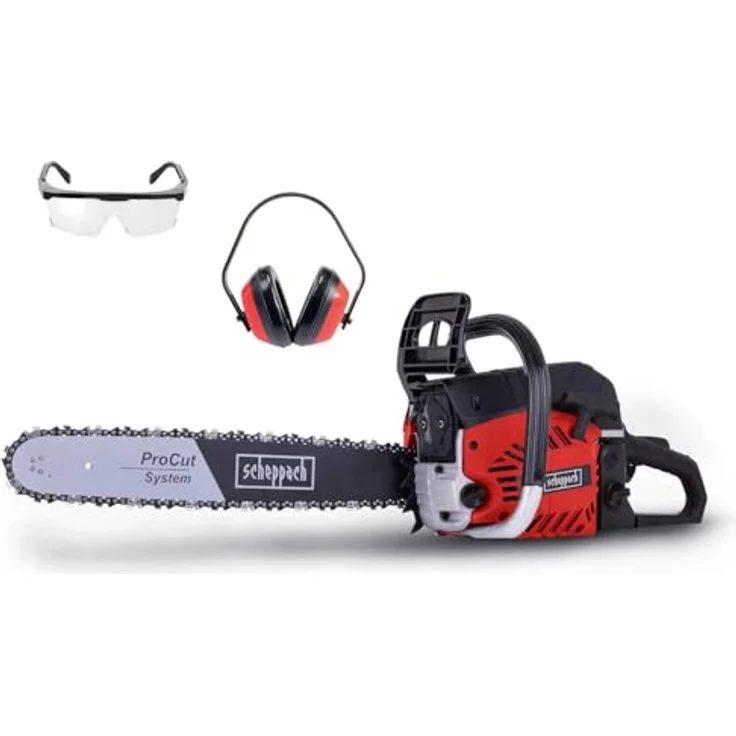 Scheppach CSP560S, Benzin-Kettensäge mit 2,3 kW Motor, 56 cm³ Hubraum, 22 m/s Kettengeschwindigkeit, 0,55 Liter Tankvolumen – Bild 1